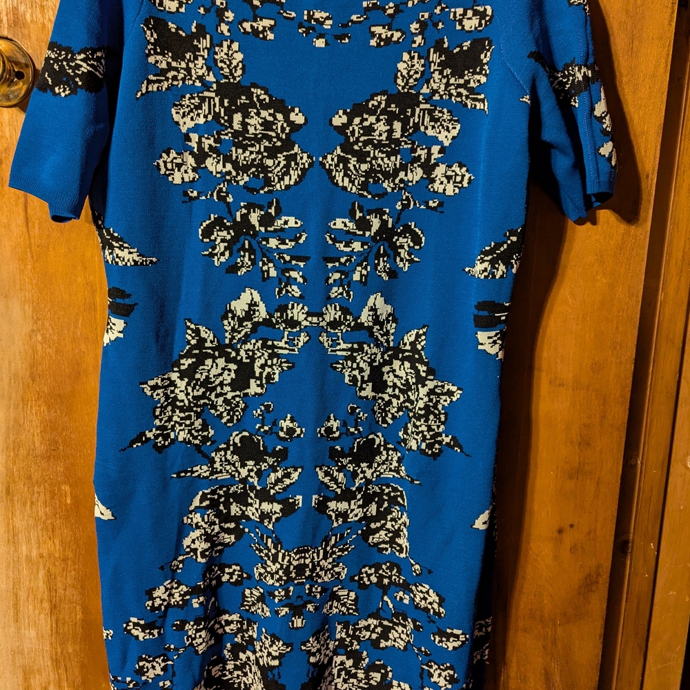 Adrianna Papell Blue Dress with Black Floral Design